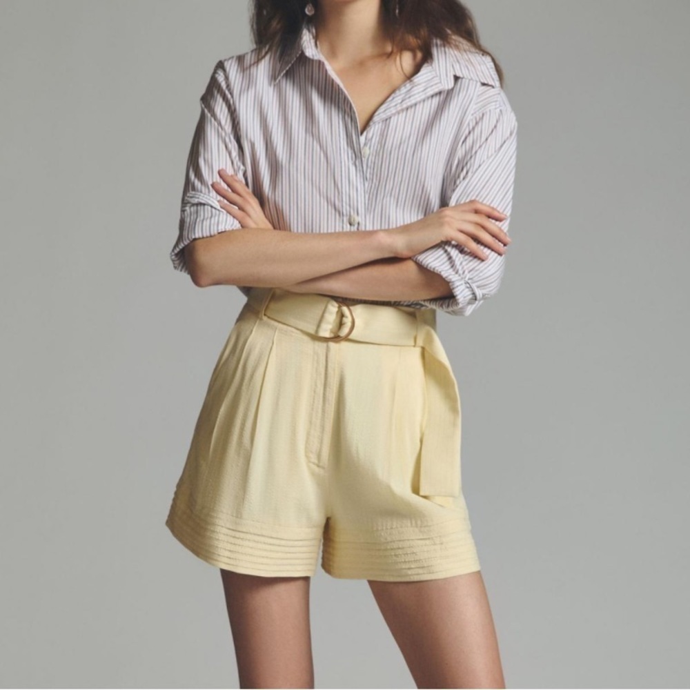 ANTHROPOLOGIE Significant Other Tilly Shorts Belted Light Yellow Size 6 NEW